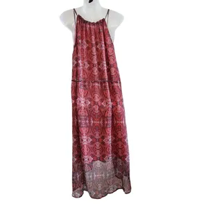 Lucky Brand Paisley Chiffon Overlay Hi Low Tassel Belted Red Size Medium thumbnail 2