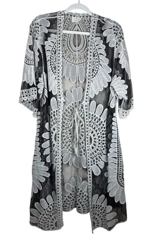 Rebellion Ember Black Sheer Crochet Kimono Embroidery Duster Whimsigoth Western Boho thumbnail 1