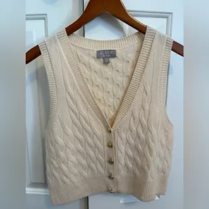 J.Crew Cashmere cropped cable-knit sweater-vest in Buttercream Size Medium thumbnail 5