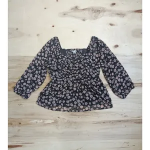 American Eagle Women's Floral Long Sleeve Peplum Top Size Large Smocked Blouse thumbnail 2