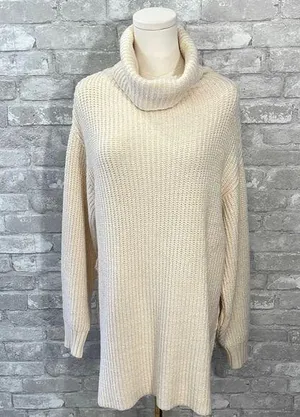 Free People Cream Eleven Ribbed Knit Turtleneck Sweater thumbnail 1