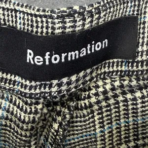 Reformation 100% Linen Wide Leg Plaid Pants‎ Black White Blue Size 2 High Rise thumbnail 2