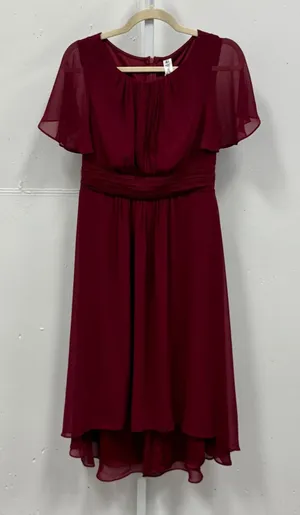 NWT Ever Pretty Burgundy High-Low Chiffon Flutter Sleeve Midi Dress‎ Size 6 thumbnail 1