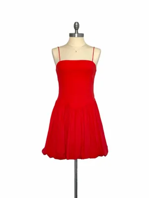 GB Gianni Bini NWT Sz M Red Ribbed Knit Drop Waist Balloon Hem Mini Dress Y2K thumbnail 3