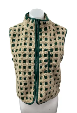 NEW Women's Checkered Sherpa Fleece High Neck Sweater Vest Coat Jacket Top S/M thumbnail 1