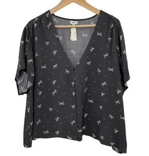 Aerie new plus size coquette bow black white front tie rich luxury top thumbnail 1