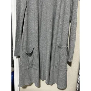PURE‎ J. JILL CARDIGAN Gray LONG OVERSIZE DUSTER SWEATER Cotton Pockets Sz S thumbnail 2