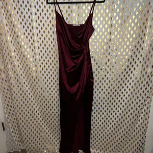 Shasa Red satin stretchy wrap dress long dress with slit formal spicy size L thumbnail 3