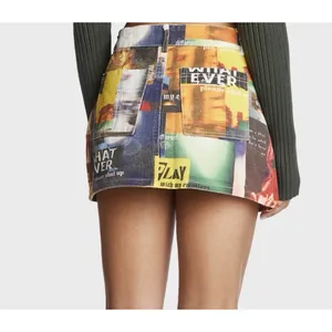 Edikted NWT Two Faced Denim Mini Skirt Small Collage‎ Photo Print Art Grunge 90s thumbnail 2