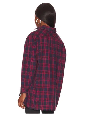 Superdown x Revolve - NWT Audriana Oversized Flannel Top Red Navy Plaid Sz S thumbnail 2