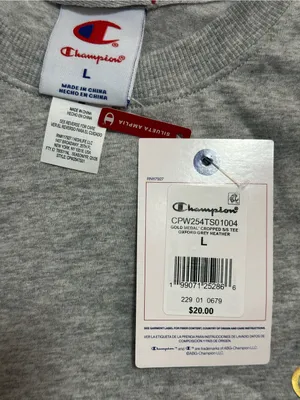 NEW Champion USA Gold Medal Cropped Tee — Size L — Oxford Grey thumbnail 6