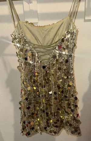 Cleo Mini Dress-Circle Sequin Mini Dress In Light Gold thumbnail 4