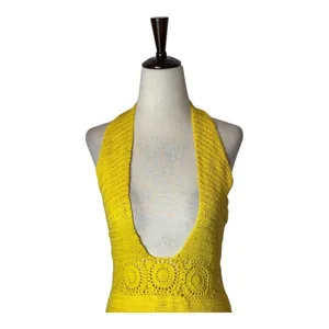 NBD Dress Women Medium Yellow Brandy Open Knit Crochet Halter Neck Midi Retro‎ thumbnail 5