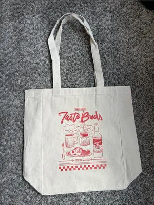 Taste Buds Graphic Canvas Tote - Cream with Red Print thumbnail 1