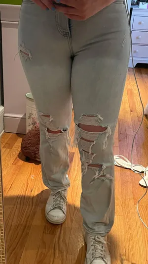 Express Super High Waisted Ripped 90s Bootcut Jeans thumbnail 1