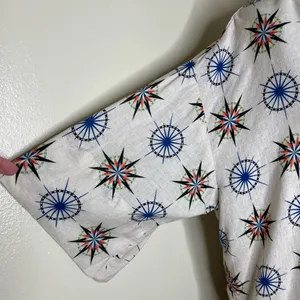 By Anthropologie Linen Blend Top MEDIUM Oversized Bohemian Button Printed Hippie thumbnail 5