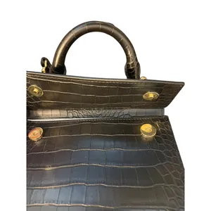 Modern Picnic Black Vegan Leather Lunch Bag Box Croc Embossed Crossbody NWOT thumbnail 8