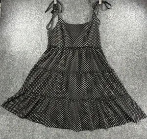Greath Black White Polka Dot Tiered Midi Dress Tie Strap Womens Medium thumbnail 5