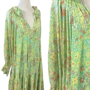 Free People Feeling Groovy Maxi Dress Size XS 70s Chartreuse Floral Bohemian thumbnail 8