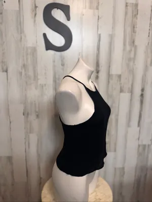 Final Touch High Neck Crinkle Ribbed Cami Crop Top Womens Small Black USA thumbnail 2
