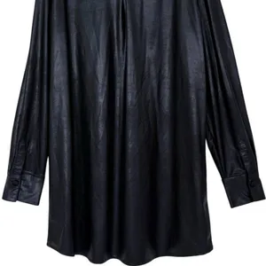 Naked Wardrobe Drip Black Faux Leather Oversized Long Sleeve Shirt Shacket Large thumbnail 8