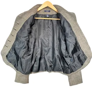 Chaps Women's Gray Wool Blend Blazer Jacket Career‎ Business Herringbone Size L thumbnail 3