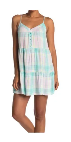 Abound pastel plaid tiered spaghetti strap slip summer‎ dress size Medium NEW thumbnail 1
