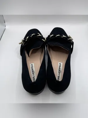 Karl Lagerfeld Paris Lynette Women's Black Suede Chain Loafer Flats Shoes 8.5M thumbnail 5