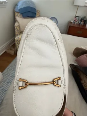 Sam Edelman White Leather Mule Slides with Gold Horsebit thumbnail 4