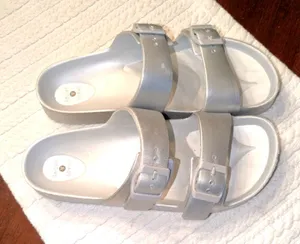 Shade & Shore Silver Slide Sandals Adjustable straps 8 Ladies new thumbnail 1
