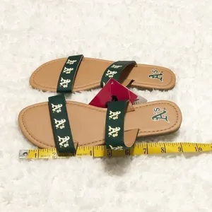 🆕 Oakland A’s MLB women’s slide slip on sandals green yellow tan thumbnail 7