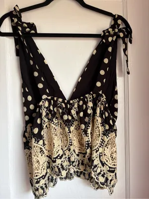 Free People Lunch Date Polka Dot Halter Top Crochet Lace Boho Black Medium NWT thumbnail 8