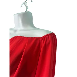Banjul‎ Red Off Shoulder Long Sleeve Crop Top Bell Sleeve Ruffle Sm Resort Sexy thumbnail 4