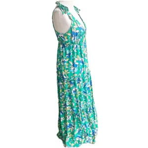 Monteau Los Angeles Floral Tiered Maxi Dress Green Size Large V-Neck Bohemian thumbnail 5