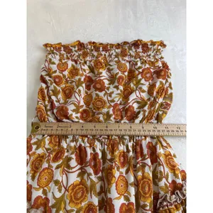 Indikah Floral Strapless Mini Dress Orange Yellow Boho S (tie missing) thumbnail 5