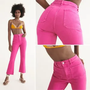 Zara Sailor Cropped Flare Jeans in Fuscia Size 4 thumbnail 4