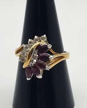 Vintage Contempo Gold Tone Purple & Clear Crystal Cocktail Ring (9) thumbnail 1