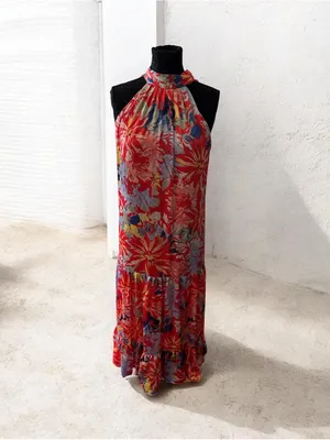 Vince Camuto Coral Floral Halter Maxi Dress thumbnail 2