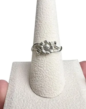 Sterling Silver DBD Stamped Sunflower Flower & Vine Ring thumbnail 1