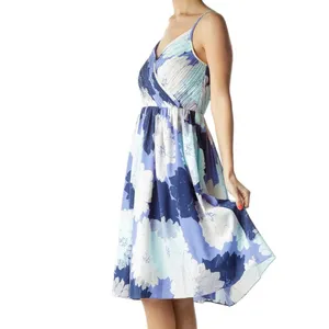 Banana Republic Blue Floral Empire Waist Knee‎ Length Dress with Pockets thumbnail 2