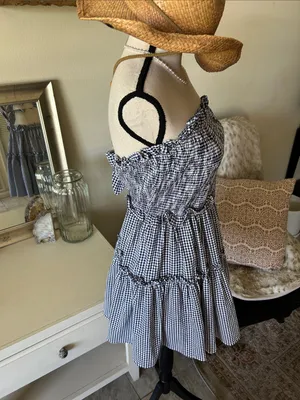 Altar’d state navy white gingham ruffle strapless western rush mini dress M thumbnail 8
