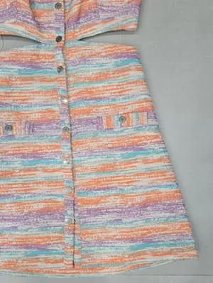 Nee Maje Pastel Striped Cutout Tweed Mini Dress Size 38 thumbnail 6