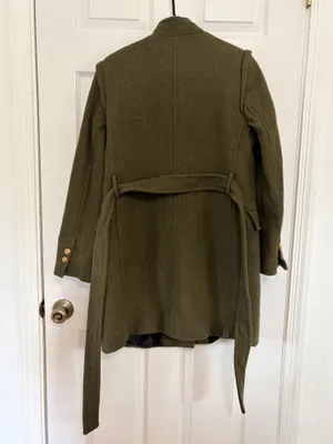 ZARA Olive Green Military Coat Gold Button Belted Preppy Academia Womens M thumbnail 3