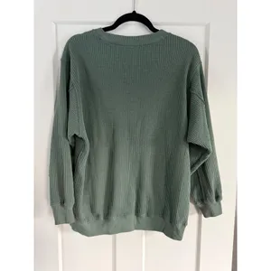 Aerie Green Waffle Knit Sweatshirt Crewneck Pullover Small thumbnail 5