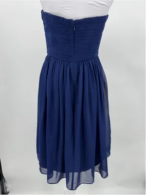 Donna Morgan Navy Blue Silk Mini Dress Strapless Pleated Cocktail Party Homecoming Formal 6 thumbnail 4