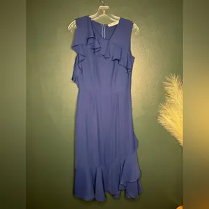 Amanda Uprichard Elegant Navy Blue Ruffle Midi Dress Special Occasion thumbnail 3