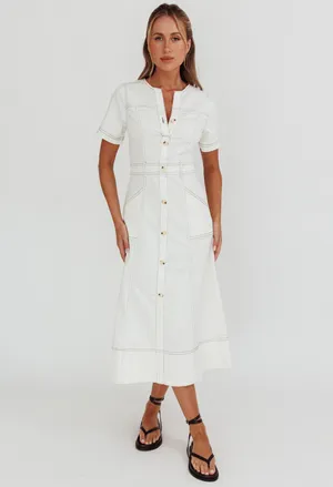 White Button Down Maxi Dress Selfie Leslie  thumbnail 5