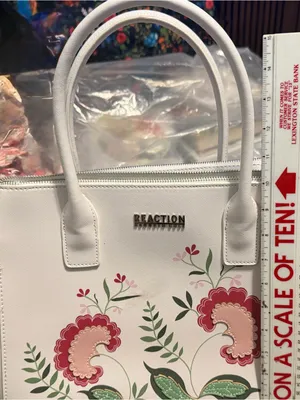 Kenneth Cole White Floral Flower Satchel Purse thumbnail 2