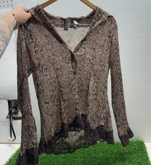 Apt. 9 Y2K Style Sheer Flowy Paisley Laced Blouse thumbnail 1