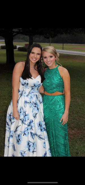 Windsor White and Blue Floral Strapless Ballgown/Prom Dress thumbnail 3
